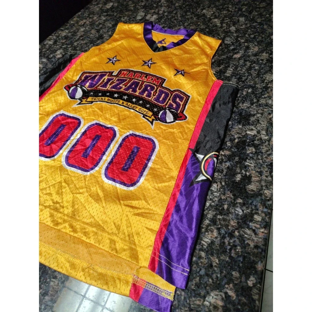 Harlem Wizards Jersey Youth Medium Yellow Signed Swoop 000 Basketball Mesh Shirt